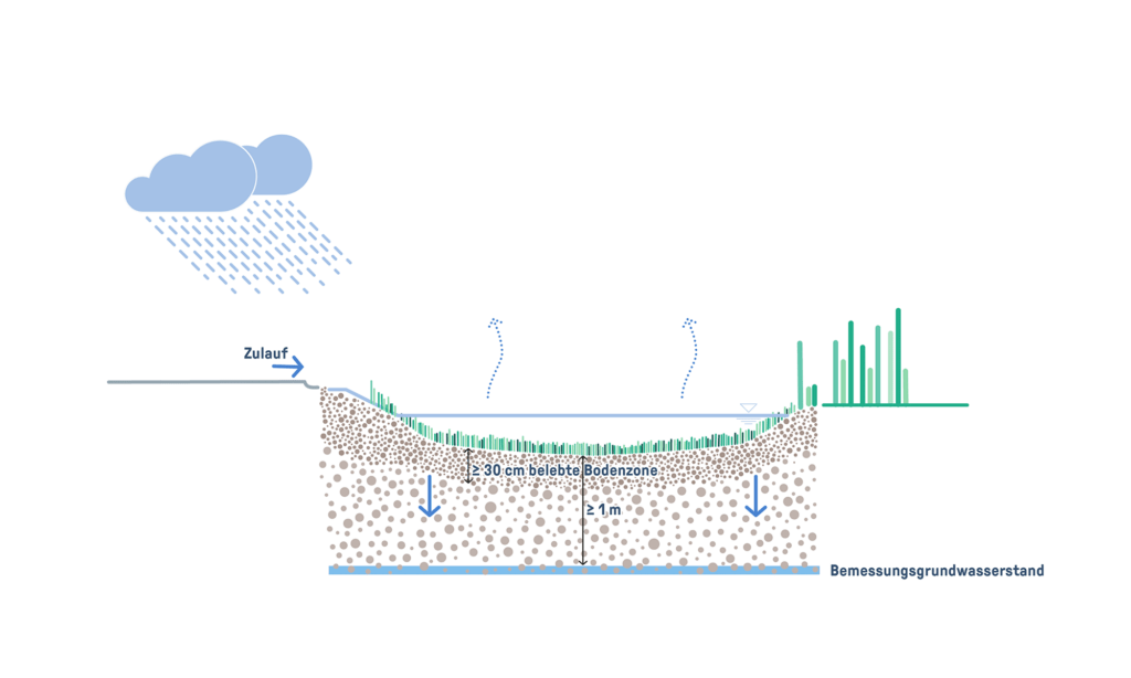Schematische Darstellung der Muldenversickerungd