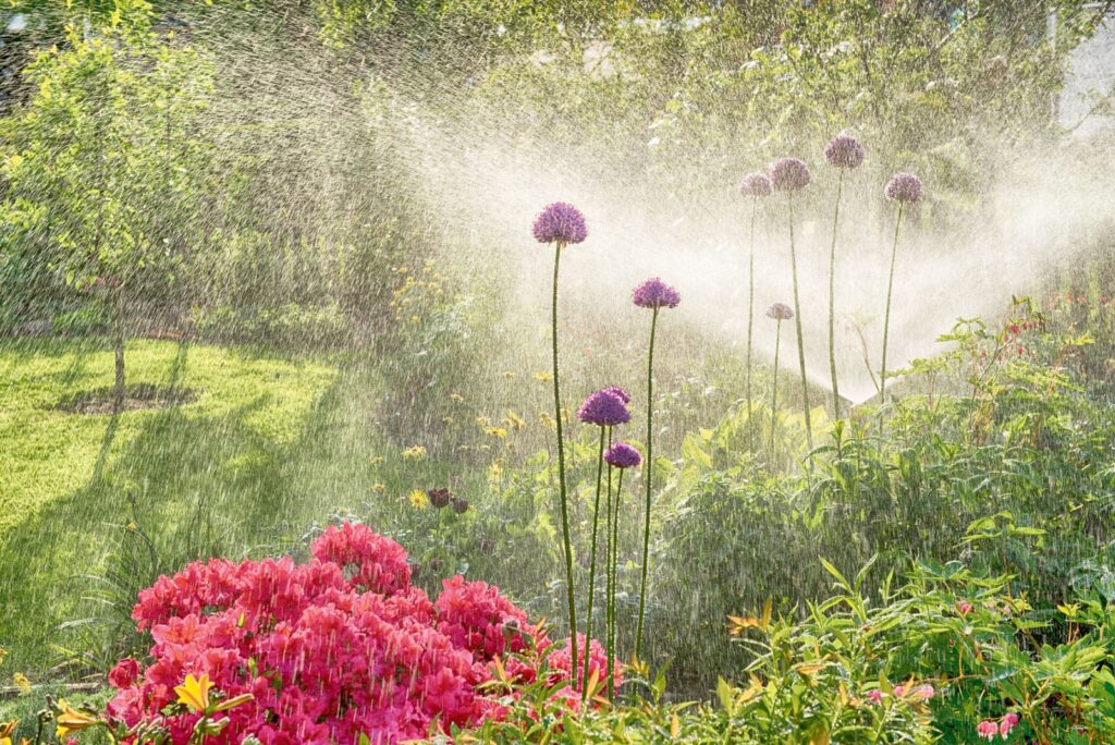 Bewässerung von Grünflächen & Blumen mit Regenwasser