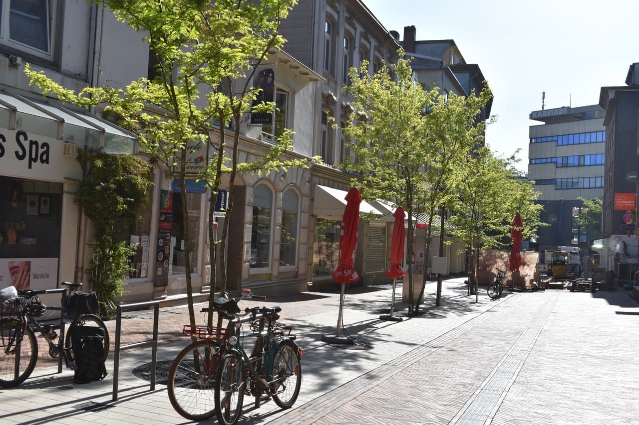 Straße mit Bäumen in Baumscheiben nach Fertigstellung
