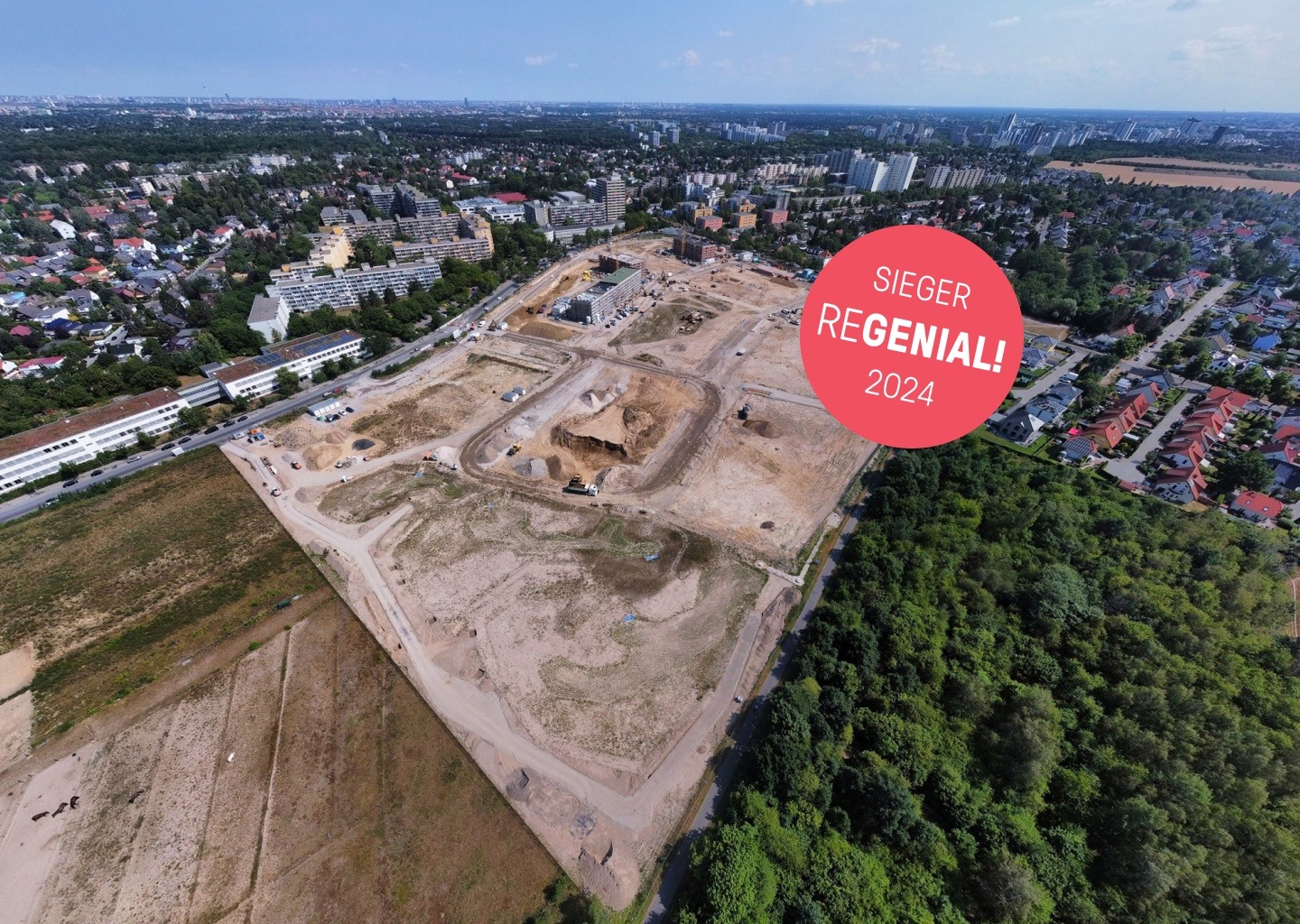 Luftbild Landschaftspark und Baustraße (Stand 05.07.2022) - Buckower-Felder (Regenial-Sieger)