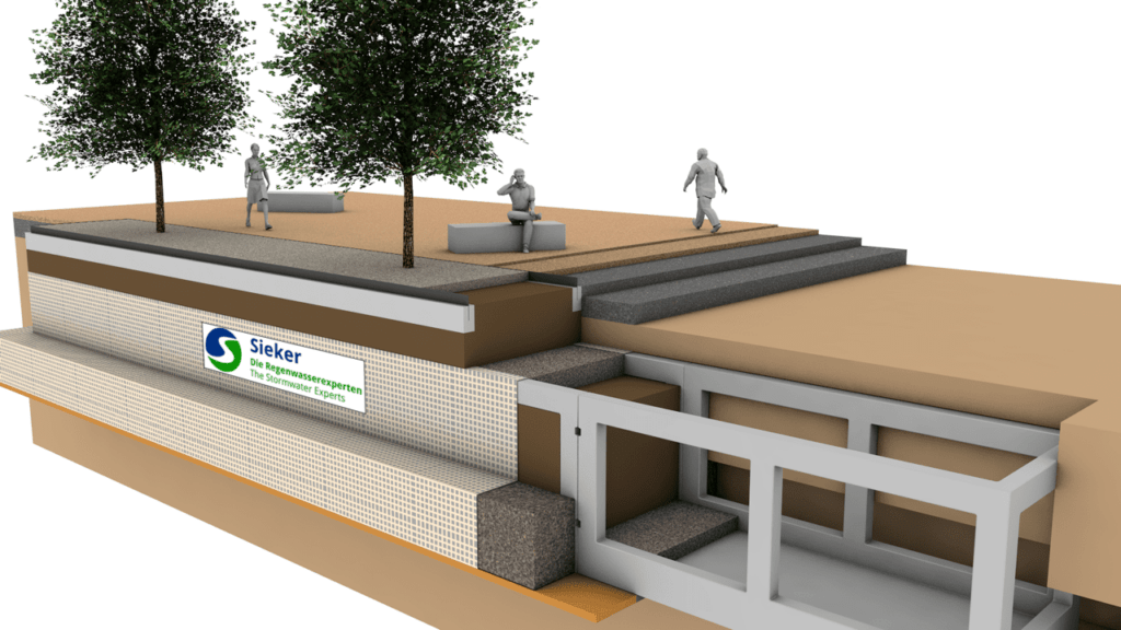 Herstellung der Baumrigole Einbau der Rahmenkonstruktion - Gärten der Welt