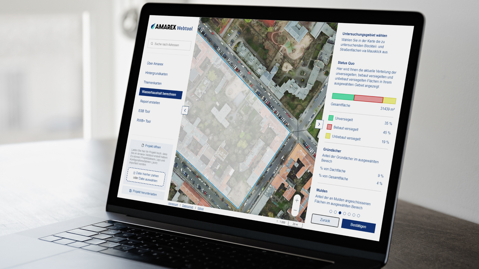 Header-Mockup für Amarex-Projekt. Dargestellt wird das Webtool.