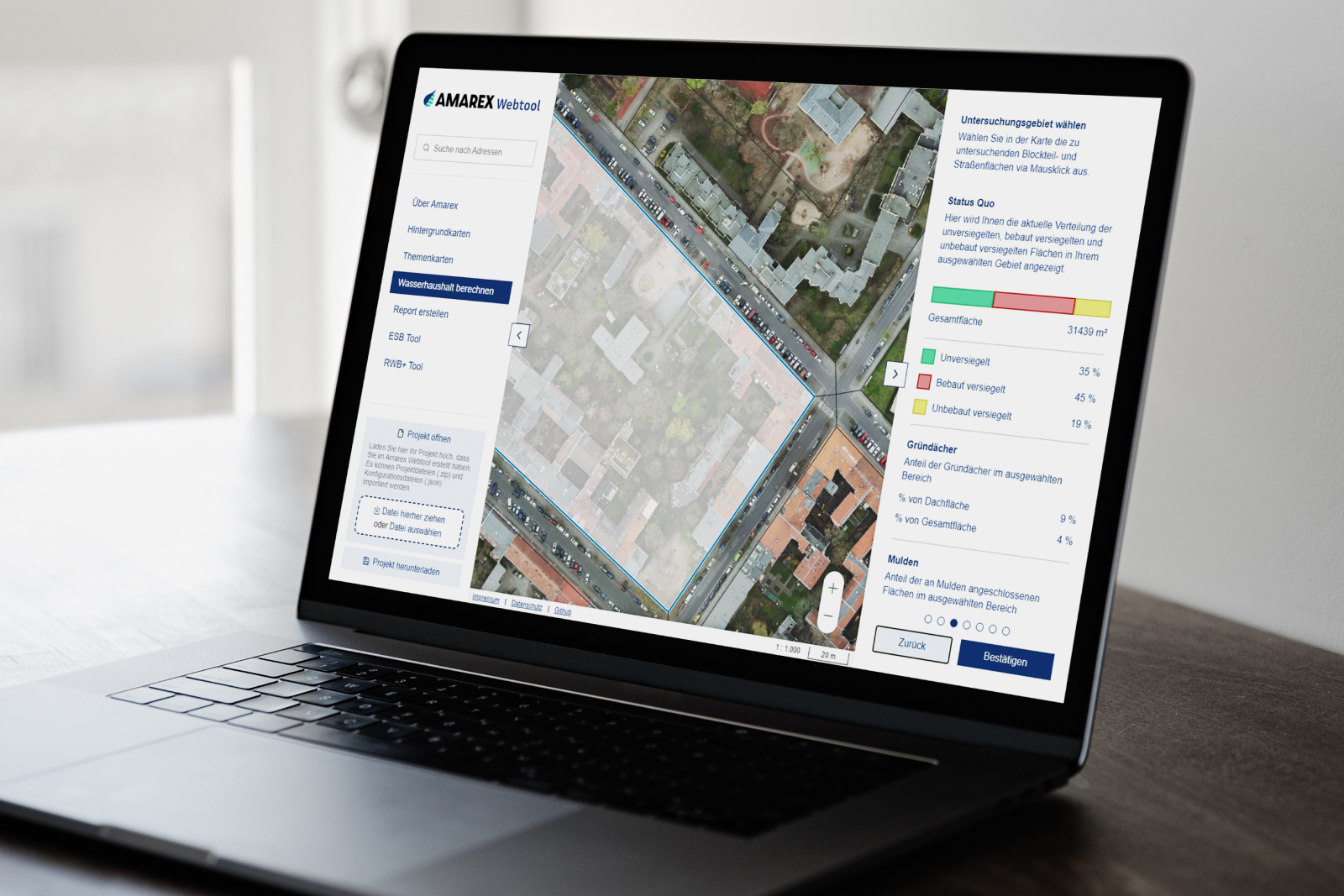 Header/Teaser-Mockup für Amarex-Projekt. Dargestellt wird das Webtool.